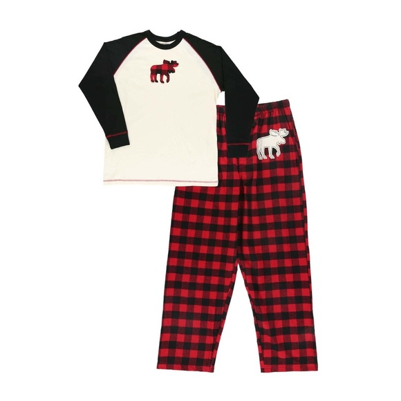 Lazy One Other - Lazy One Pajama Set Mens Size XL Moose Plaid Long Sleeve PJ Set Red Black NWT